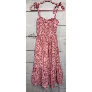 Baltic Born Size SM Red White Smocked Dress Tie Sleeves Preppy Classy